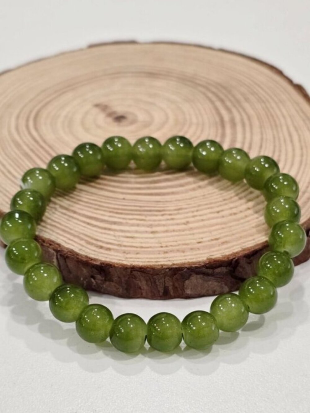 Artisan Natural Green Peridot Bracelet Polished Gemstone 8mm Bead Stretch Sz OS